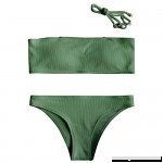 ZAFUL Women's Ribbed Removable Strap Padded Two Piece Bandeau Bikini Set Green B07B6NZS3V